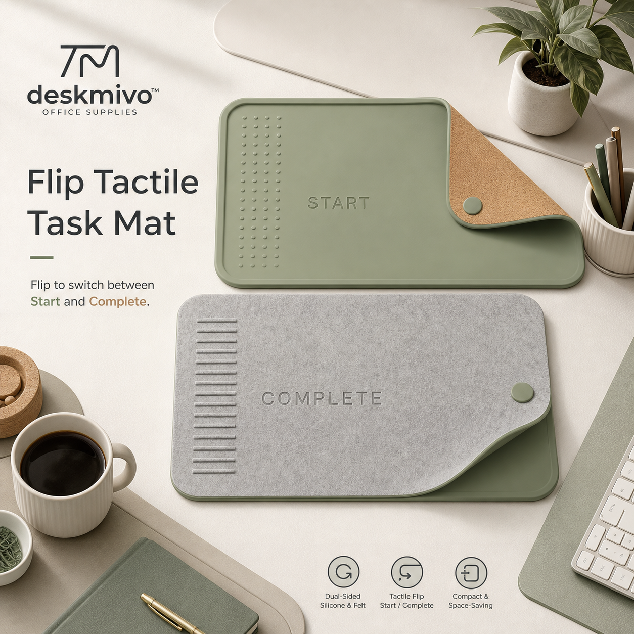 Deskmivo™ Flip Tactile Task Mat – Reversible Start-and-Complete Desk Pad