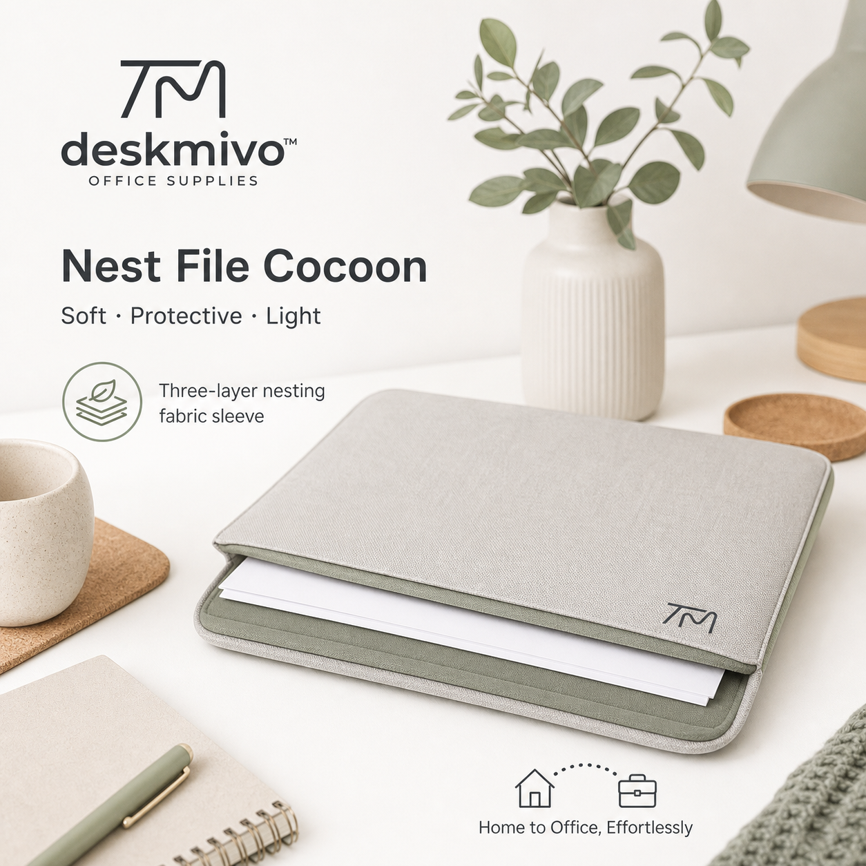Deskmivo™ Nest File Cocoon – Layered Fabric Document Sleeve