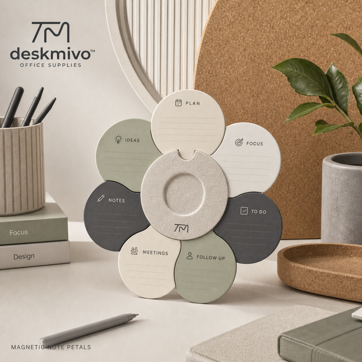 Deskmivo™ Magnetic Note Petals – Rotating Desktop Planning System