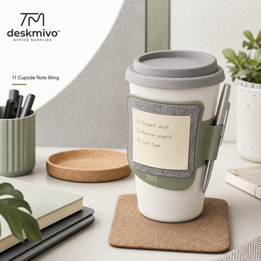 Deskmivo™ Cupside Note Wing – Reusable Cup Note Panel with Pen Holder